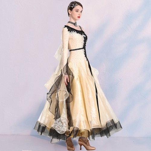 Black with apricot competition ballroom dance dresses for women female professional diamond waltz tango foxtrot smooth dance dress for female